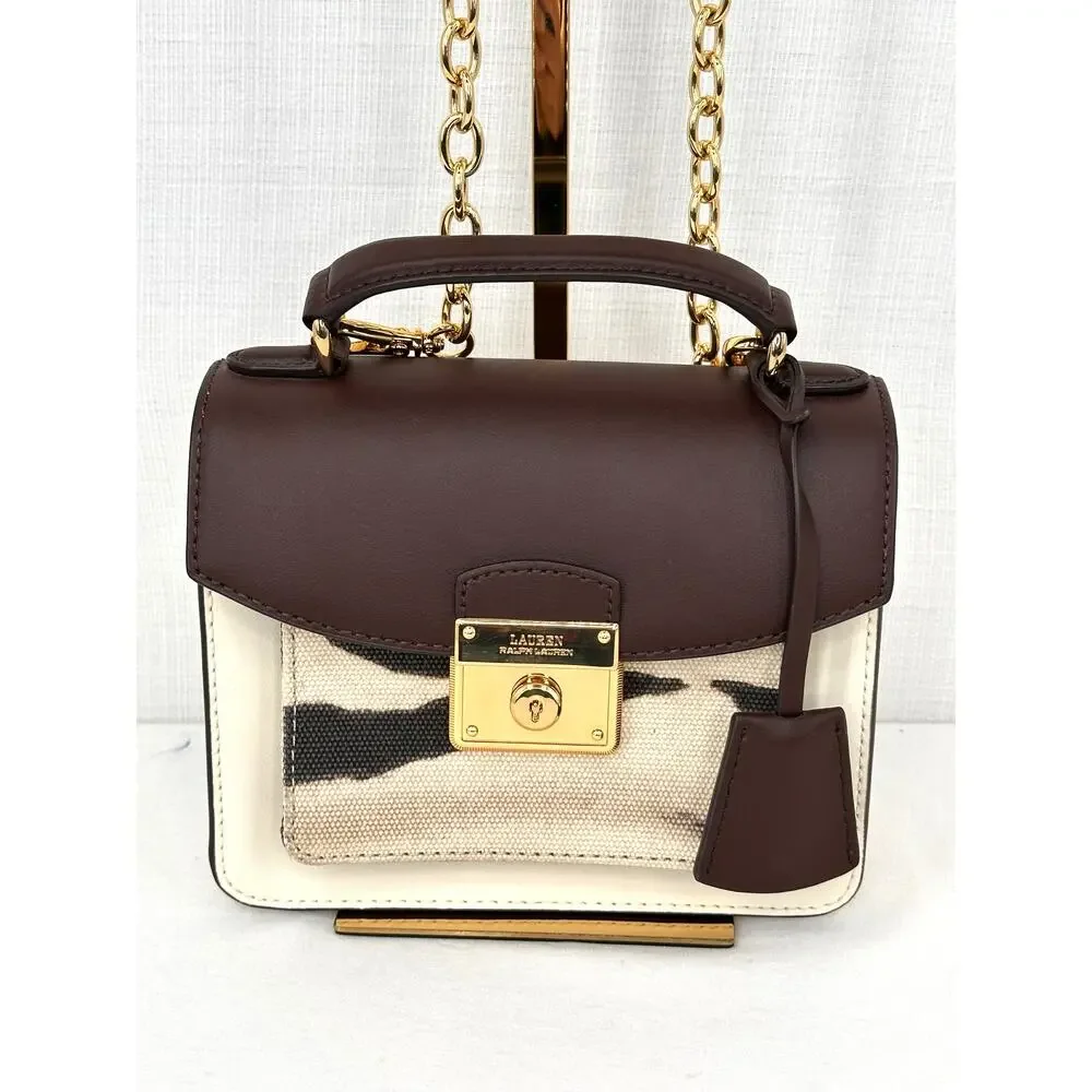 Lauren Ralph Lauren Canvas Mini Beckett Satchel Zebra Chestnut LRL Lock